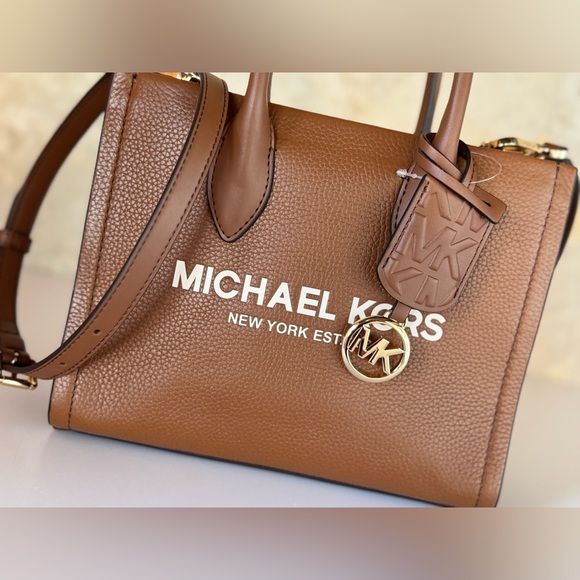 Michael Kors Mirella Small Shopper Tote Shoulder Bag Brown Luggage - Picture 15 of 15